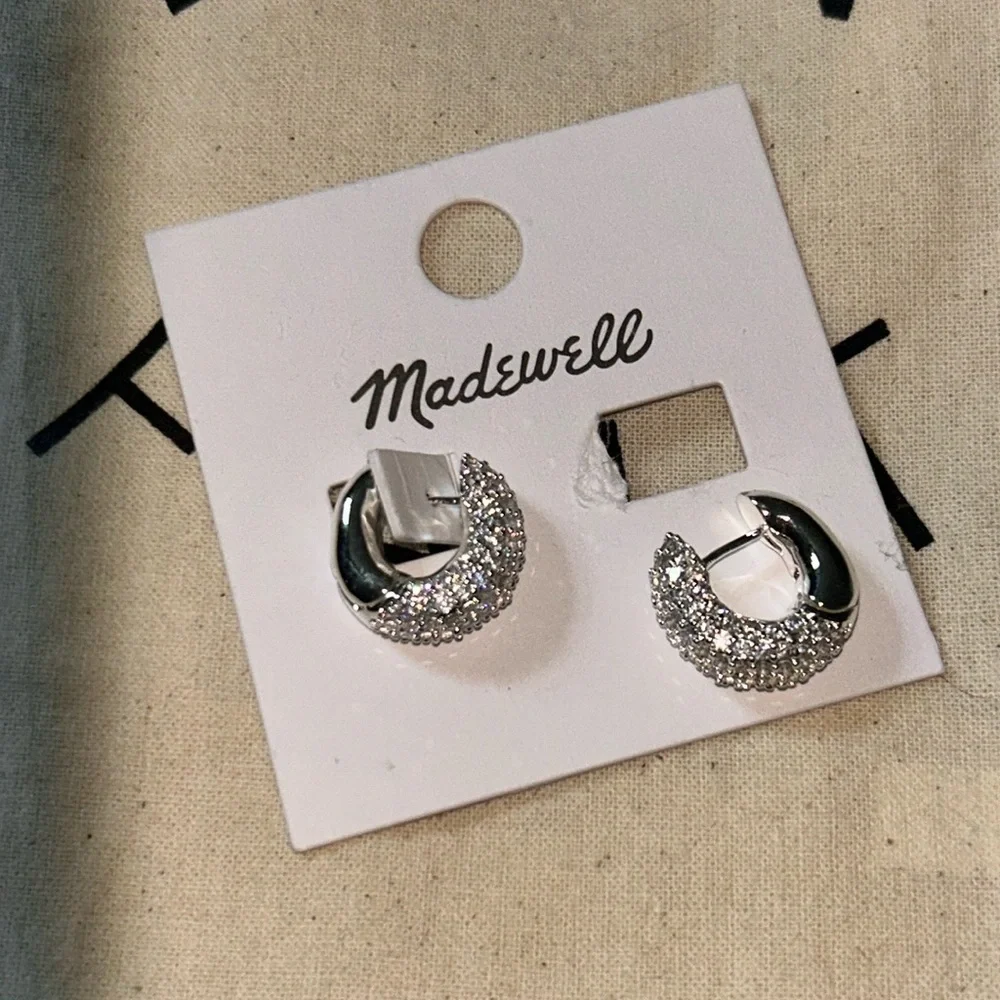 NWT Madewell Pavé Small Hoop Earrings Silver